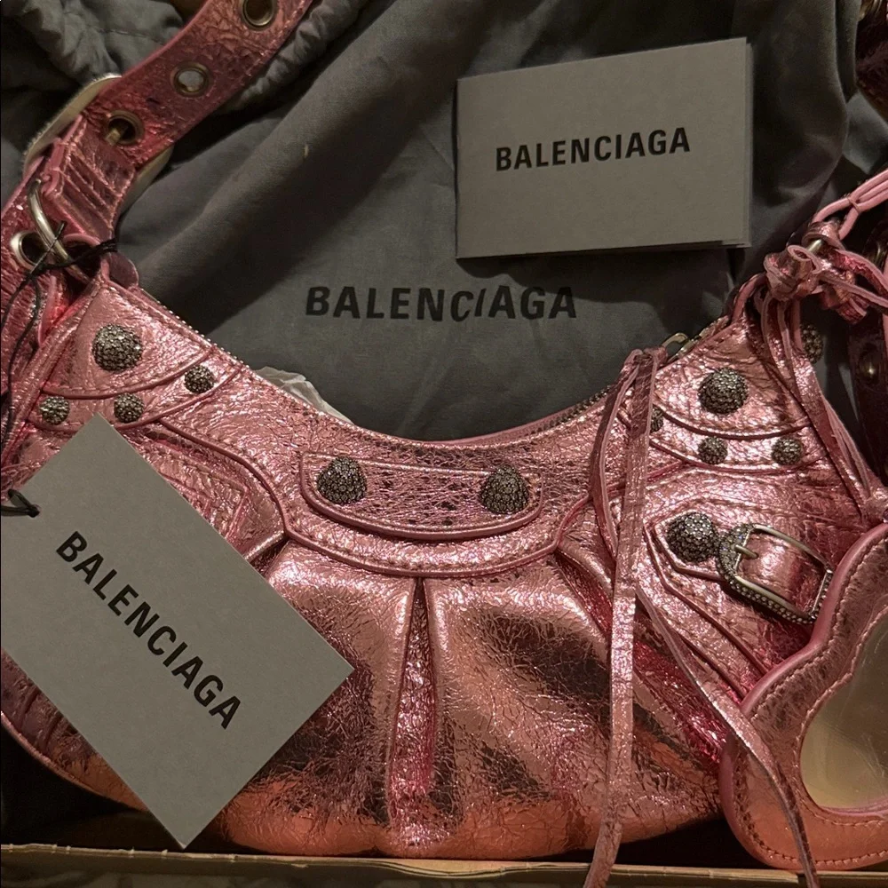 Balenciaga Pink Le Cagole Xs Shoulder Bag Metallized With Rhinestones - Picture 14 of 15